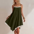 thumbnail image 5 of Tqcoqu Women's Asymmetrical Summer Linen Dress,Spaghetti Strap Lace Trim Bohemian Sleeveless Loose Vacation Beach Dresses,Army Green Women's S-XXL, 5 of 8