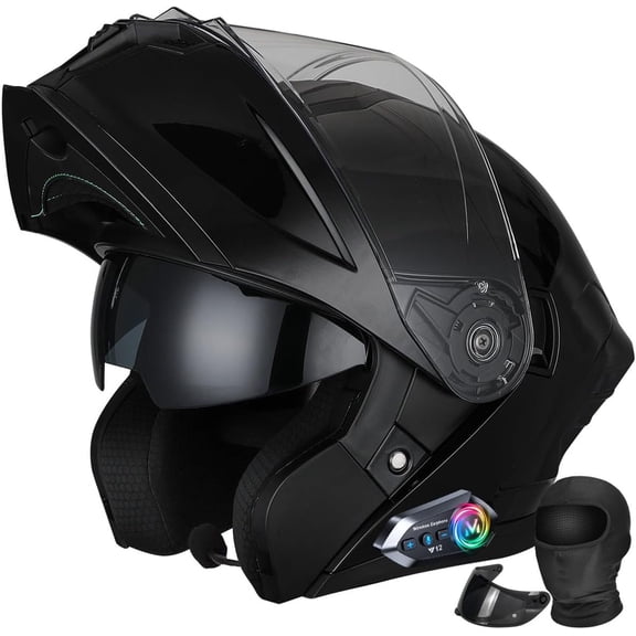 Bluetooth Modular Motorcycle Helmet DOT Approved Full Face Flip Up Dual Anti-Fog Visors Built-in Sun Visor Removable Washable Liner for Adults Men Women