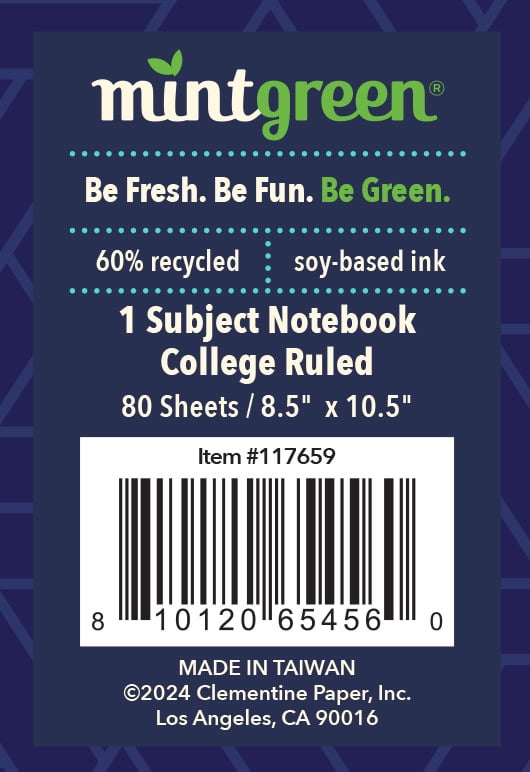 (2 pack) Mintgreen Spiral Bound 1 Subject Notebook College Ruled - Professional Series - 80 Sheets - 8.5 x 10.5in.