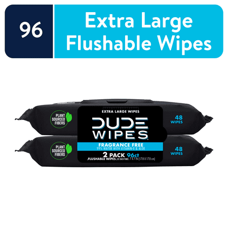 DUDE Wipes Unscented XL Flushable Wipes, 2 Flip-Top Packs, 48 Wipes per ...