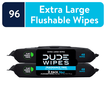 DUDE Wipes Flushable Wipes, Unscented XL Wet Wipes to Use with Toilet Paper, 48 Ct, 2 Pack