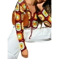 thumbnail image 2 of Liacowi Women Crochet Knit Crop Tops V Neck Cutout Long Sleeve Cardigan Vintage Patchwork Floral Pattern Top, 2 of 9