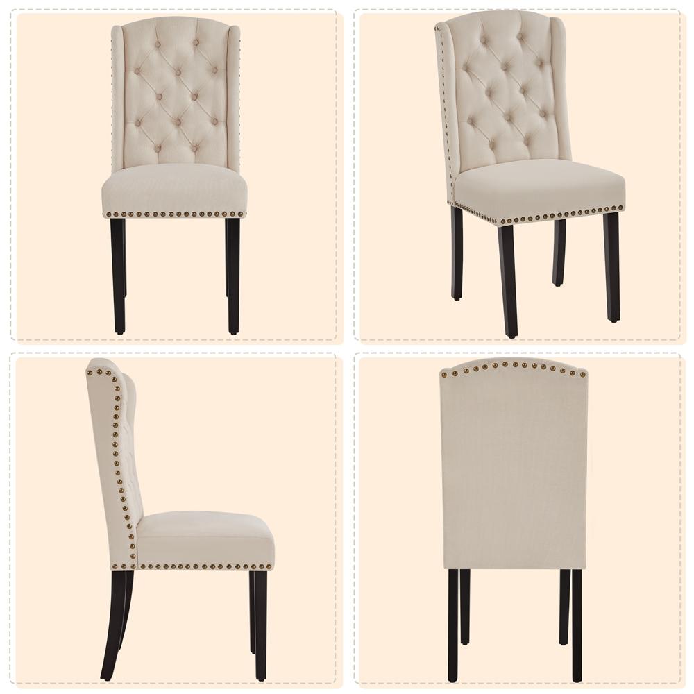 SMILE MART 2pcs Upholstered Tufted Dining Chairs with Wing Design for Kitchen, Beige - image 2 of 6
