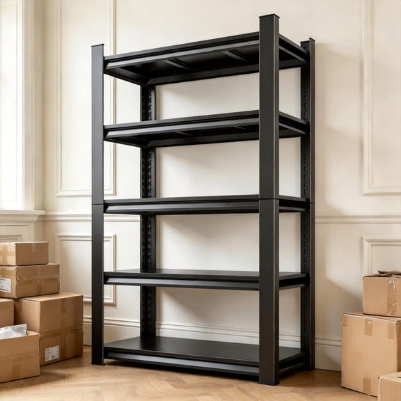5-Tier Kitchen Shelves, 40''W Metal Pantry Cabinet, 3000lb Capacity Open Metal Shelving, Adjustable Storage Shelves for Kitchen, Pantry, Bathroom, Basement, Black 72"Hx40''Wx18''D