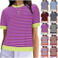 thumbnail image 6 of Oversized Striped T Shirts for Women Loose Fit Color Block Short Sleeve Crew Neck Tshirts Casual Summer Tees (XXL, Black 01), 6 of 6