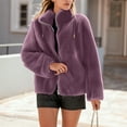 thumbnail image 2 of Nokdvo Woman Sherpa Jacket Winter Warm Fluffy Fleece Zipper Cardigan Stand Collar Long Sleeve Drawstring Casual Outerwear with Pockets,Purple M, 2 of 5