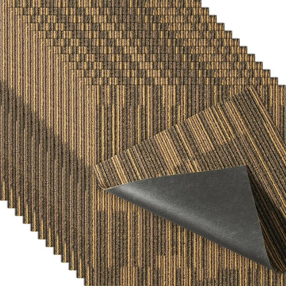 Carpet Tiles Reusable, 20"x 20"Carpet Squares With Padding Attached, Soft Padded Carpet Tiles, Easy Install DIY for Bedroom Living Room (12Tiles, Mixed Brown)