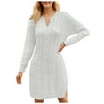 thumbnail image 2 of Women's Fall Winter Fashion Mid-Length Loose Fit V-Neck Long Sleeve Solid Color Knit Sweater Dress, Casual and Chic Dress for Everyday Comfort,White,2XL, 2 of 6
