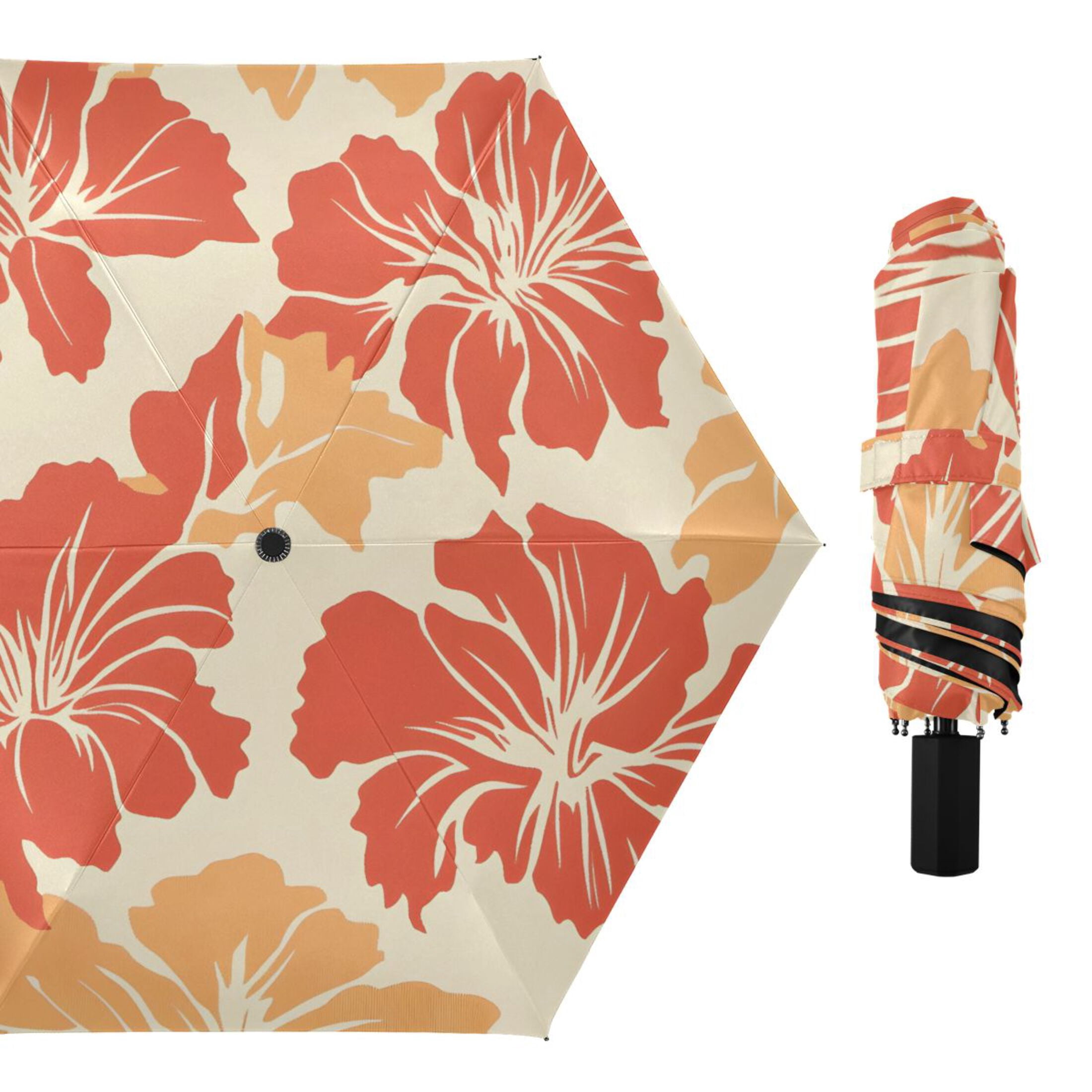 ALAZA Elegant Tropical Floral-h9 UPF 50+ Compact Folding Umbrella for Rain Travel Umbrella Packable