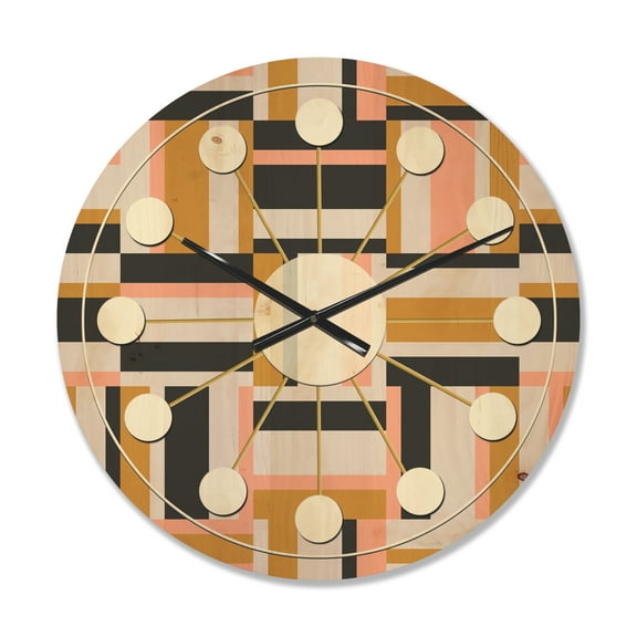 Designart 'Abstract Retro Geometric Pattern Design IX' Mid-Century Modern Wood Wall Clock