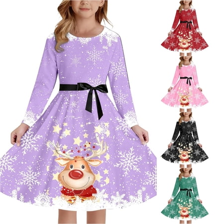 Style Girls Print Party Dress with Lace Up Front Long Sleeves and Back Elastic Zipper for Holiday Festive Pageant Gown Mommy and Dresses Matching Set 13-14 Years