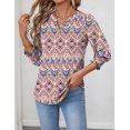 thumbnail image 2 of Blusa LOMON con estampado floral y manga 3/4 con cuello en V para mujer, naranja XL, 2 of 6