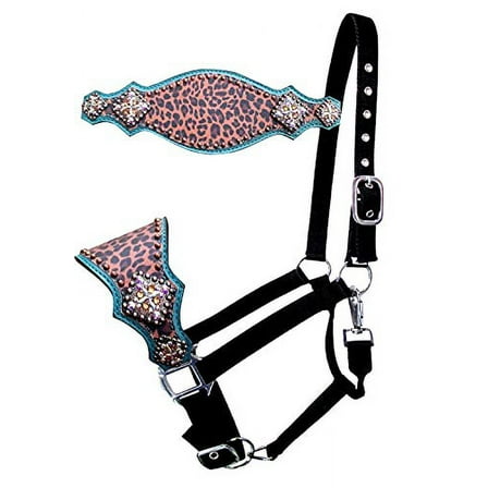 Showman Bronc Halter w/ Teal Leather & Cheetah Print Noseband