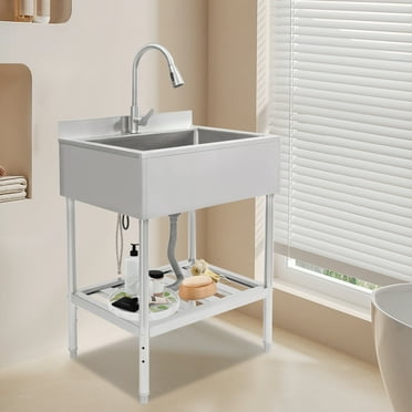 Commercial Stainless Steel Sink Outdoor Single-Bowl Utility Sink Free Standing 30.8*22*39.5in