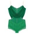 thumbnail image 3 of Moggemol Women Sparkle Fringe Tassel Latin Dance Leotard Ruched Mesh Samba Rumba Salsa Jazz Dance Green L, 3 of 5