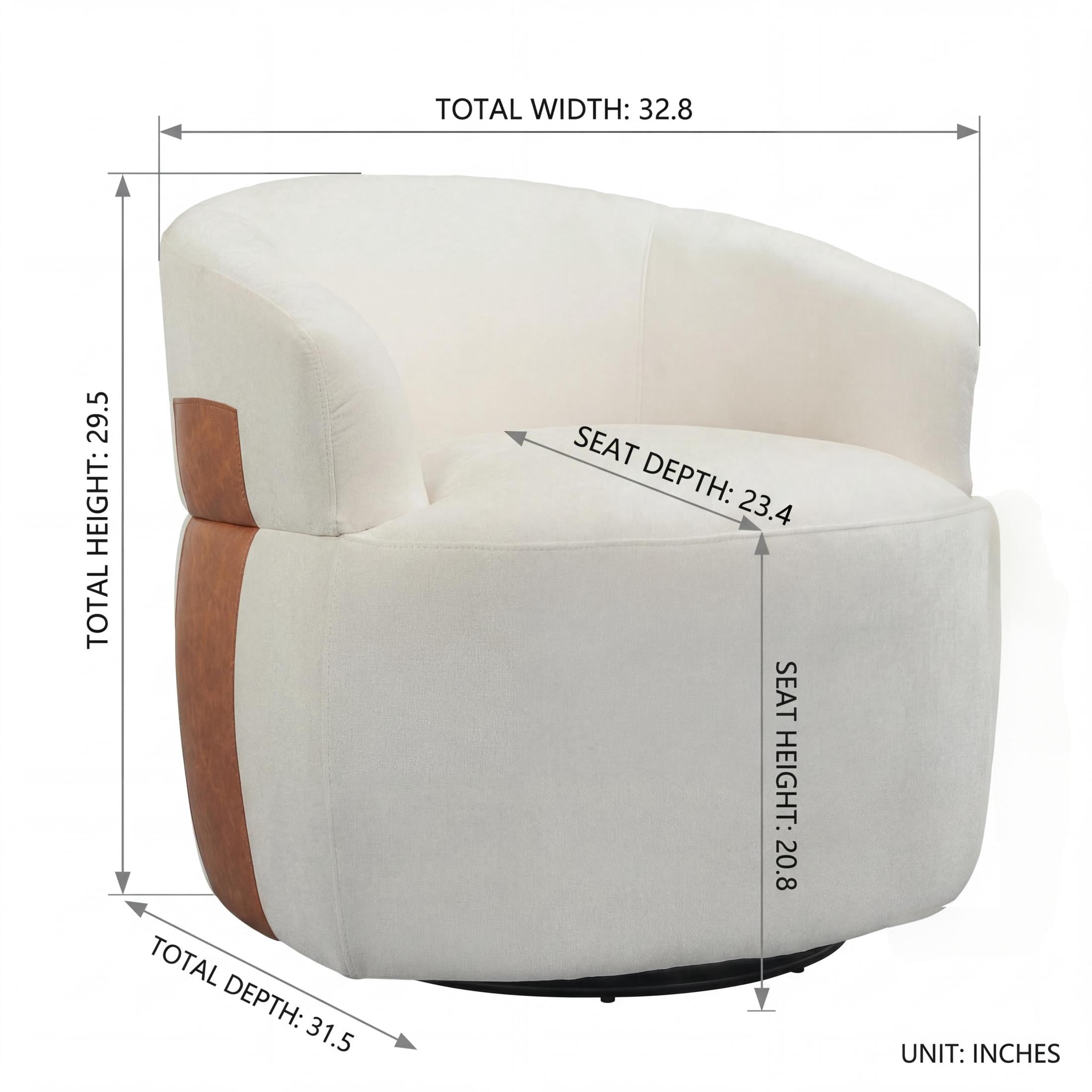 Christopher Knight Home Modern 360° Swivel Barrel Accent Chair, Polyester Fabric with Leather Accent, White, Set of 2