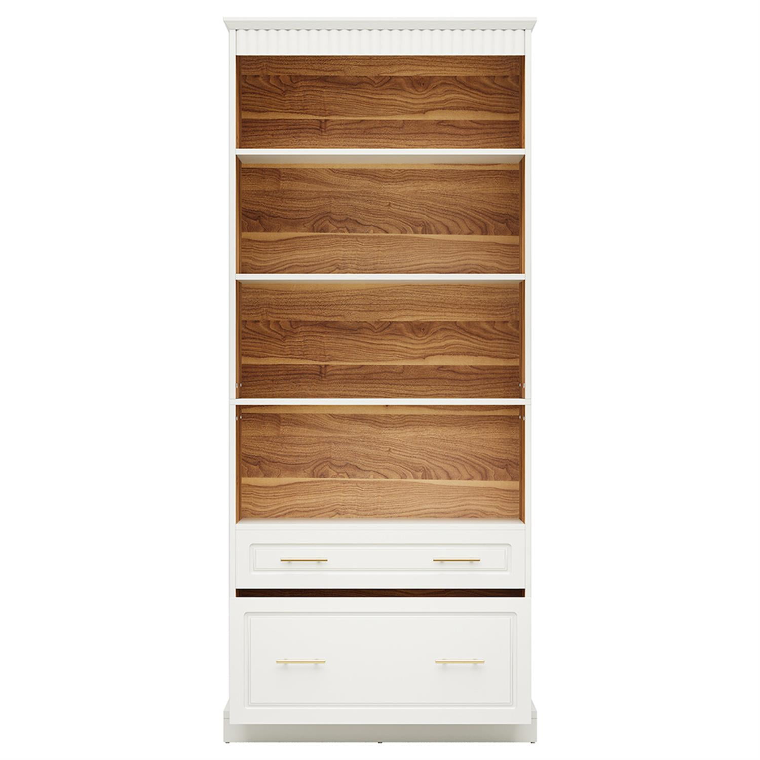 Demi Bonn 5 Tier Bookcase with Storage Drawer, Wood Bookshelf Storage Organizer, 72" Tall Display Standing Shelf Unit for Bedroom, Living Room, White