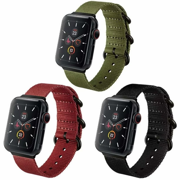3Pack NATO Bands Compatible with Apple Watch Band 44mm 42mm 40mm 38mm,  Breathable Woven Nylon Sport Strap with Metal Buckle Compatible for Apple  