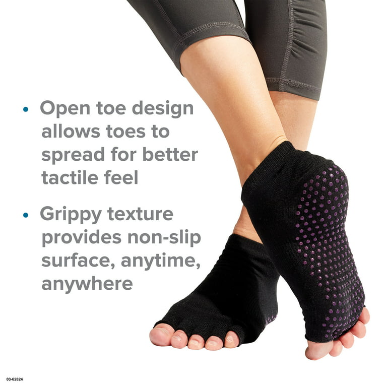 Evolve by Gaiam Toeless Grippy Yoga Socks, 2 Pack, Black and Grey