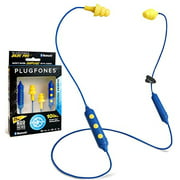 Plugfones Basic Pro Wireless Bluetooth in-Ear Earplug Earbuds - Noise Reduction Headphones with Noise Isolating Mic and Controls Blue and Yellow