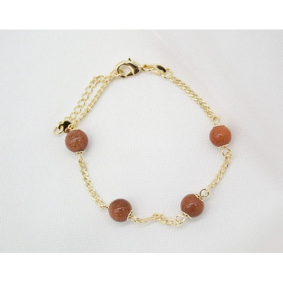 18K Gold Filled Brown aventurine Bead Curb Bracelet