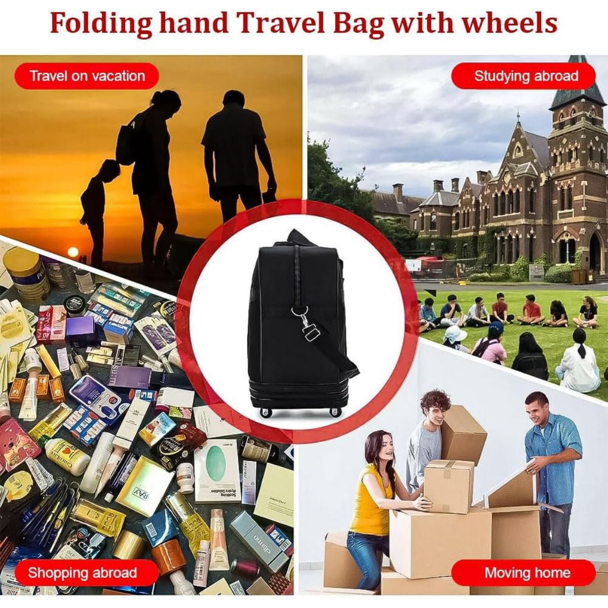 LUVCMFT Expandable Duffle Bag, Foldable Luggage, 30'' Rolling Duffle Bag with Universal Wheels, Large Capacity for Women Men, Waterproof Lightweight Traveling Oxford Suitcase, Camo