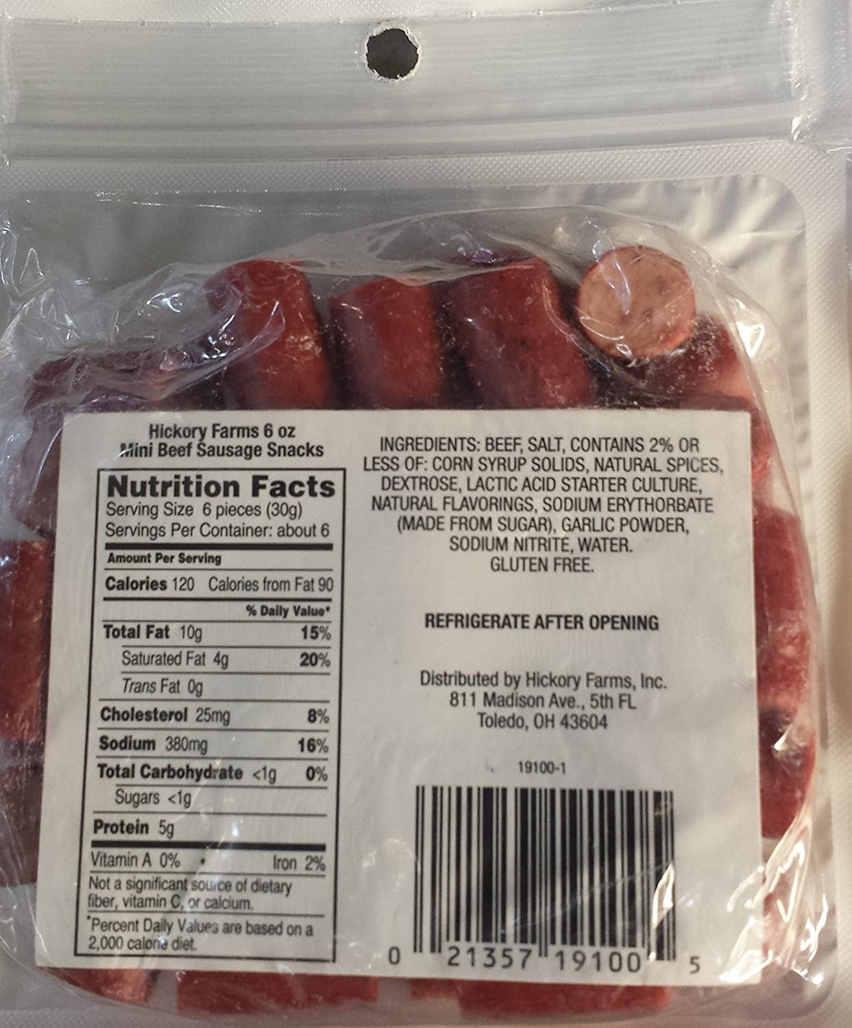 Hickory Farms Original Mini Beef Sausage Snacks 6 oz. Package Walmart