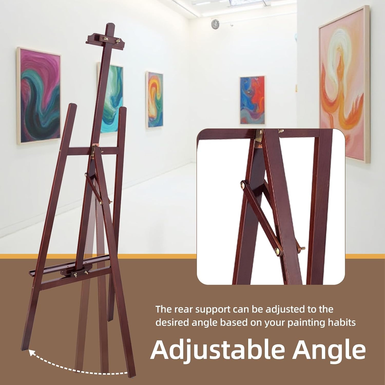 LAVFOX Brown Folding Wooden Paint Easel, Adjustable Display Stand for Canvas up to 42 Inches, Welcome Sign Holder for Weddings and Presentation