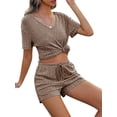 thumbnail image 3 of Womens 2 Piece Lounge Sets Ribbed Knit Pyjama Sets Short Sleeve V Neck Lounge Top and Shorts Sweatsuits Outfits Sleepwear, 3 of 7