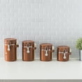 thumbnail image 2 of Home Basics 4 Piece Ceramic Canisters with Easy Open Air-Tight Clamp Top Lid and Wooden Spoons, Brown, 2 of 8