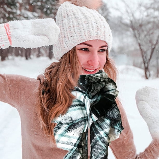Bufanda De Invierno Para Mujer, Color Sólido, Acogedor, Casual, De Punto, Cómodo, Con Borlas, Grueso, A La Moda, Cómodo, Suave, Largo, Grande, Azul-cielo