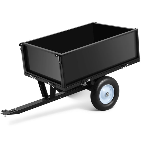 500 lb Capacity Dump Cart - 12 Cubic Foot Steel Utility Trailer for ATV, Lawn Tractor, UTV, 2-Wheel Tow Behind Wagon for Yard Work, Landscaping & Hauling– Black
