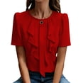 thumbnail image 2 of ClodeEU Women's Short Sleeve Crewneck Pleated Blouse with Ruffle Hem ,Business Casual Office Top Red,Women's Plus XXL, 2 of 8