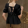 thumbnail image 6 of Mittory Women's Summer Dressy Casual Tops Short Puff Sleeve Babydoll Peplum Shirts Square Neck Solid Color Blouse, 6 of 7