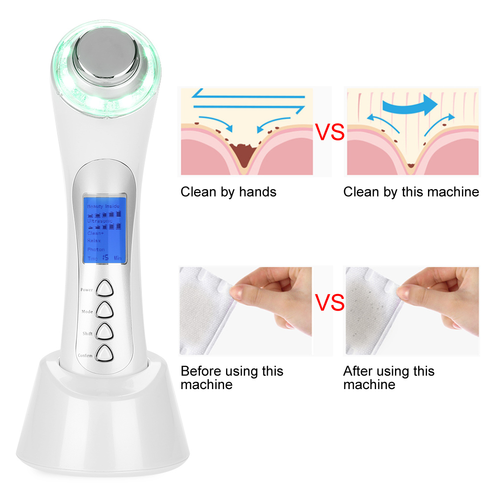 5 in 1 Ultrasonic Beauty Machine Nano Photon Therapy Massager Skin Care Anti aging White