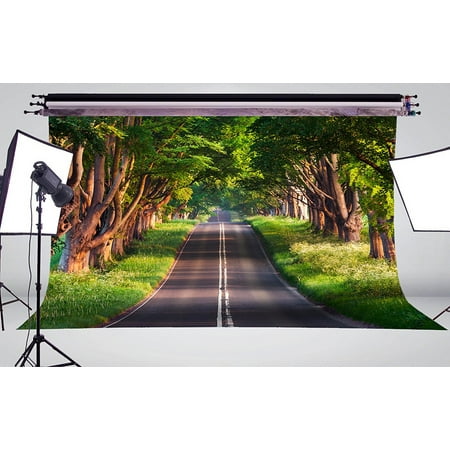 Image of GreenDecor 7x5ft Green Trees on Both Sides of The Quiet Road Photo Background Photography Backdrop Studio Props