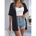 thumbnail image 2 of Ipladies Women'S Summer Short Sleeve Crochet Cardigan Sweaters Light-Weight Boho Knit Outwear Black L, 2 of 8