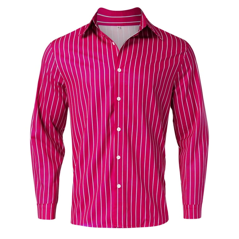 PEASKJP Shirts for Men Classic Fit Long Sleeve Button One Open Pocket Solid  Basic Men Dress Shirt Hot Pink L - Walmart.com