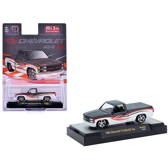 1992 Chevrolet C1500 SS 454 Pickup Truck Gray and White with Graphics Limited Edition 1/64 Diecast Model Car by M2 Machines