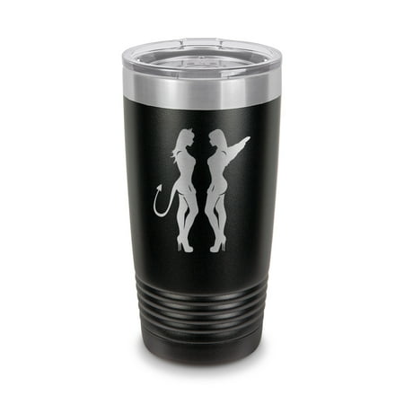 

Angel Devil Sexy Girls Tumbler 20 oz - Laser Engraved w/ Clear Lid - Stainless Steel - Vacuum Insulated - Double Walled - Travel Mug - good girl bad - Black