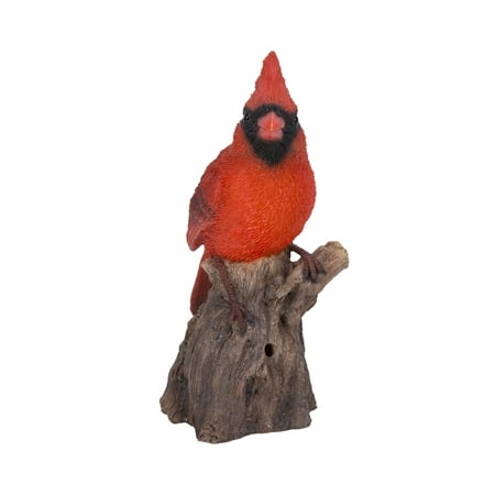 Hi-Line Gifts 6.5  Red and Black Unique Motion Activated Singing Cardinal Standing on Stump Figurine
