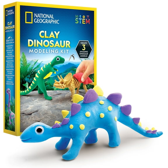 NATIONAL GEOGRAPHIC Clay Dinosaur Arts & Crafts Kit for Kids with 5 Clay Colors, 3 Dino Skeletons, Sculpting Tool & Googly Eyes
