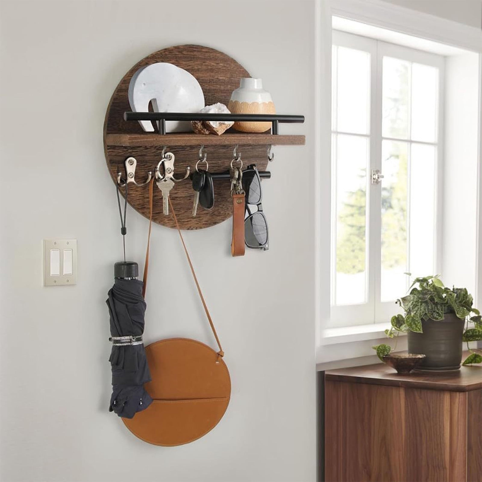 FEOLGEHLY Floating Shelves Set of 2, Wall Mounted Wood Shelf with Invisible Brackets, Rustic Brown Storage Display for Bathroom, Bedroom, Kitchen, Living Room, No Drill Adhesive Option Available