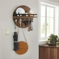 thumbnail image 6 of Wooden Wall-Mounted Organizer Shelf | Round Entryway Storage Rack with Hooks for Keys & Sunglasses | 30x30cm Natural Wood Decor | Black, Brown, Khaki, 6 of 6