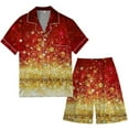 thumbnail image 3 of XDZJLR Mens Christmas Pajama Xmas Printed Silk Satin Short Sleeved Button Up Pajamas Set Pj'S Sleepwear Red M, 3 of 4