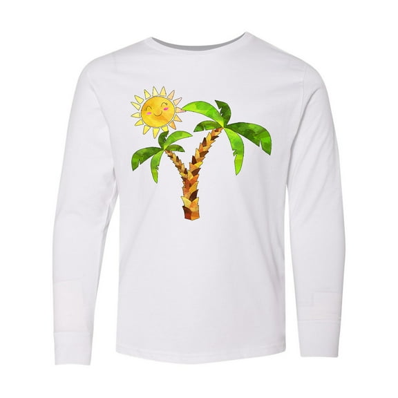 Inktastic Palm Trees with Cute Smiling Sun Long Sleeve Youth T-Shirt