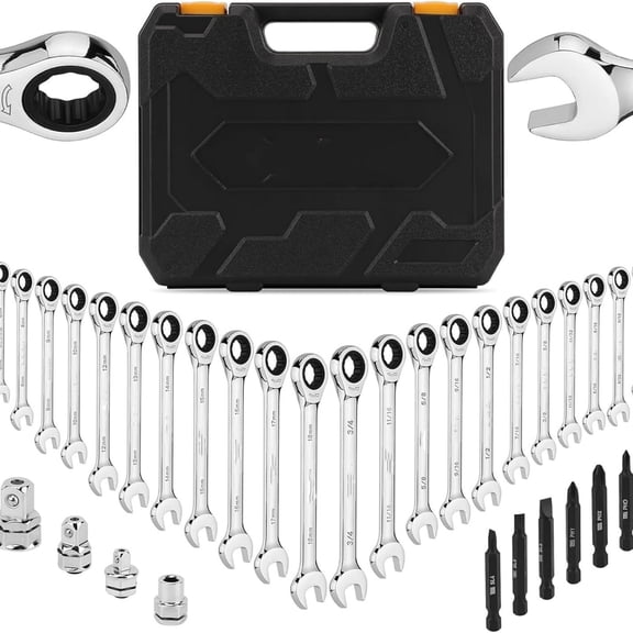 33-Piece Combination Ratchet Wrench Set | SAE & Metric Sizes (1/4" to 3/4" & 6-18mm) | 72-Tooth Gear Design | CR-V Steel | Organizer Carry Case | I for Mechanics & DIY