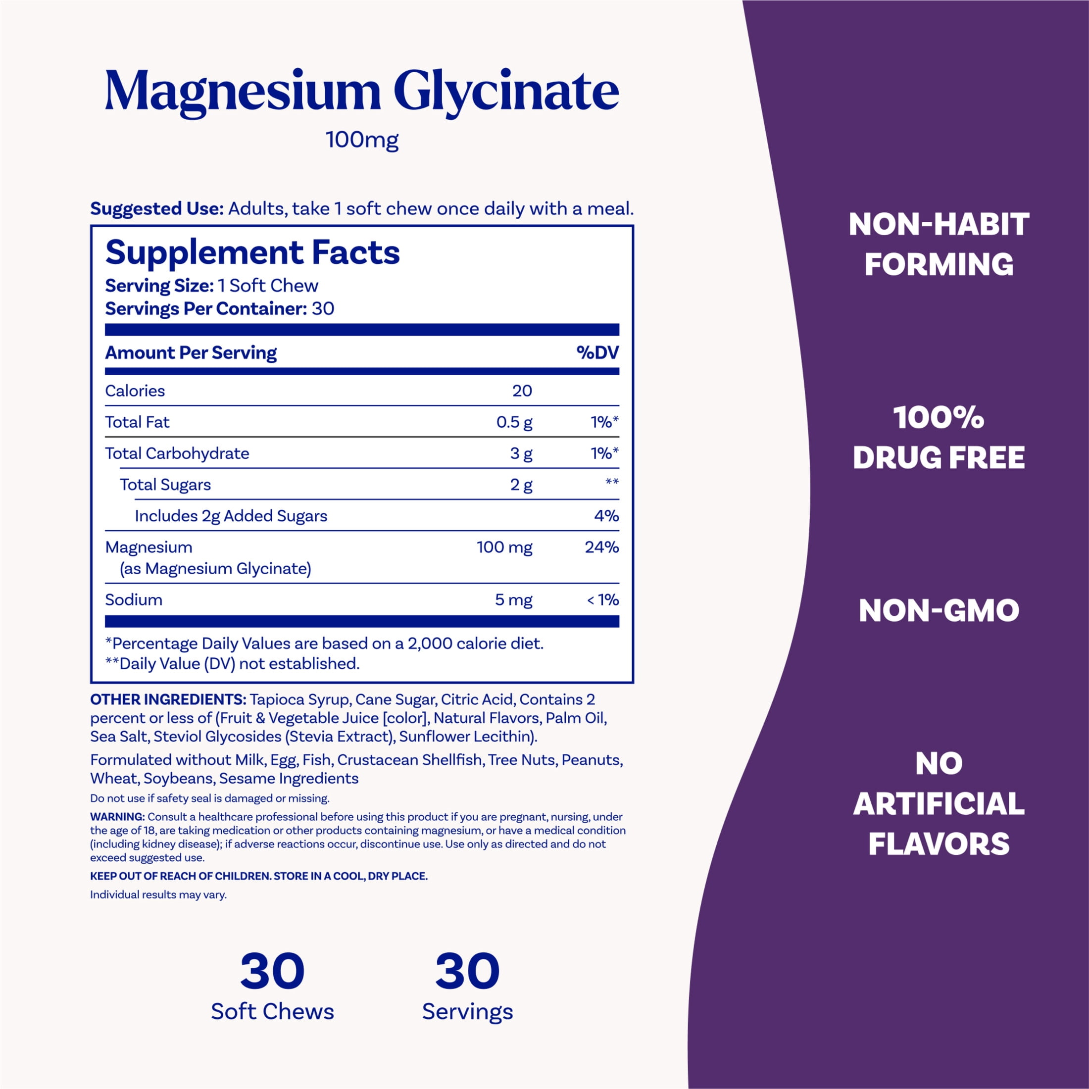 Natrol Magnesium Glycinate, Magnesium for Healthy Sleep & Body, 30 Soft Chews