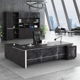 thumbnail image 2 of Minimalist Modern Office Desk Standing L Shaped Supplies Corner Computer Desks Bookshelf Drawers Escritorio Modern Furniture My Lux Decor Round, 2 of 30