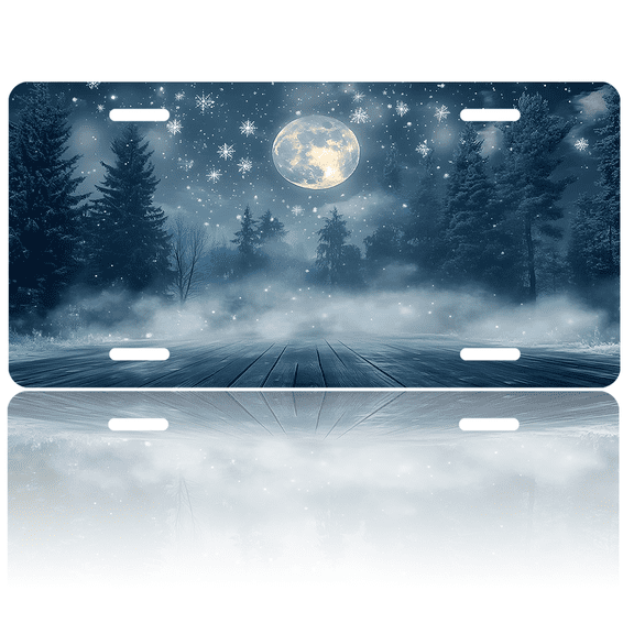 1 Pcs 2D Flat License Plate Covers & Frames, A Winter Night For Decorative Front, Waterproof For Decoration Aluminum License Plate Covers & Frames Cover For Men Women, 12" X 6"
